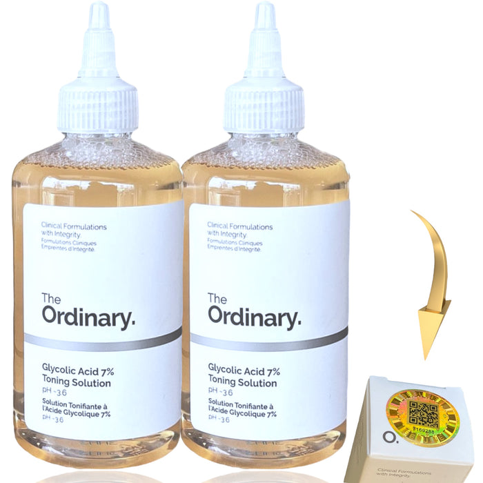 2 The Ordinary Glycolic Acid the Ordinary - WITH ORIGINAL HOLOGRAM - 240 ml Glycolic Acid Toner 7% Toning Resurfacing Solution, Exfoliate and Rejuvenate skin, Solution for Blemishes and Acne