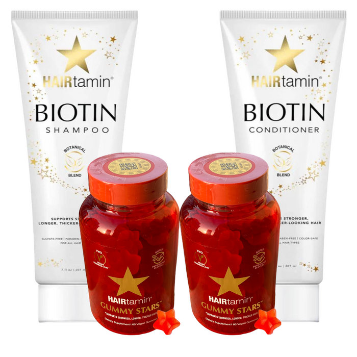 Hairtamin Biotin Shampoo and Conditioner Set + HAIRtamin Gummy Stars Bundle